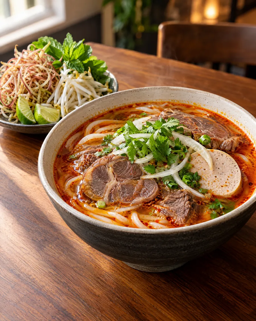 Bún Bò Huế — Spicy lemongrass beef noodle soup