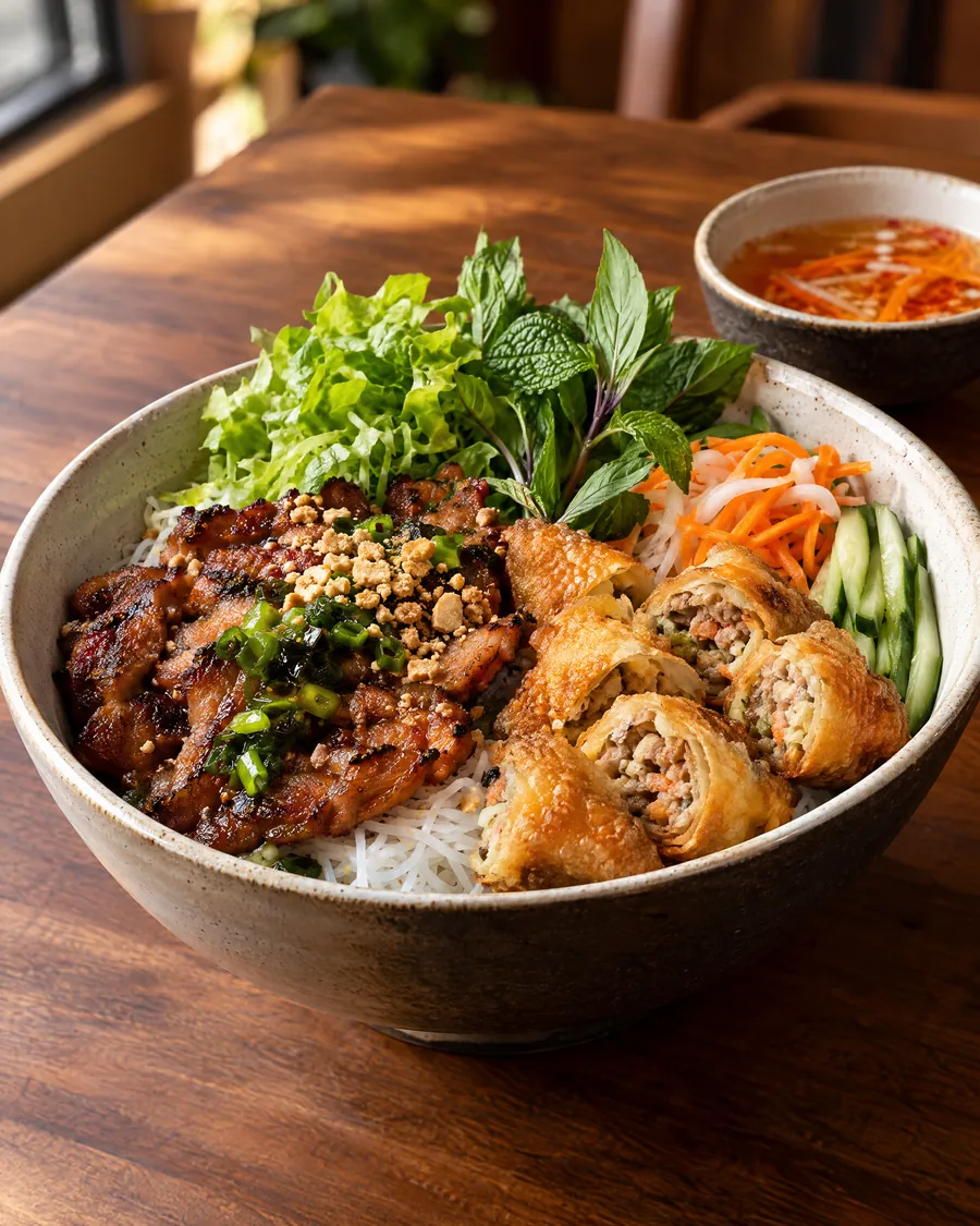 Bún Thịt Nướng Chả Giò — Grilled pork & egg roll vermicelli