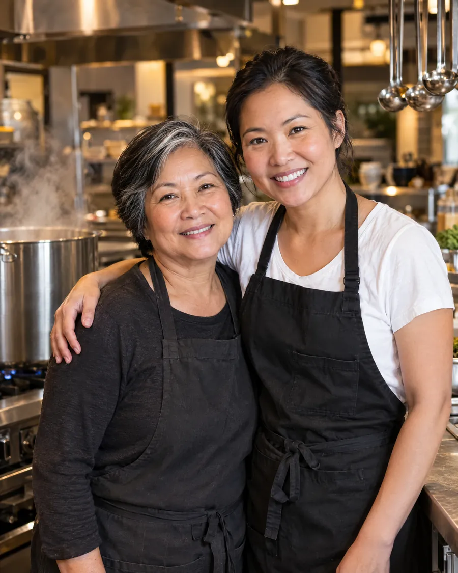 Lan and her daughter Linh in their kitchen today